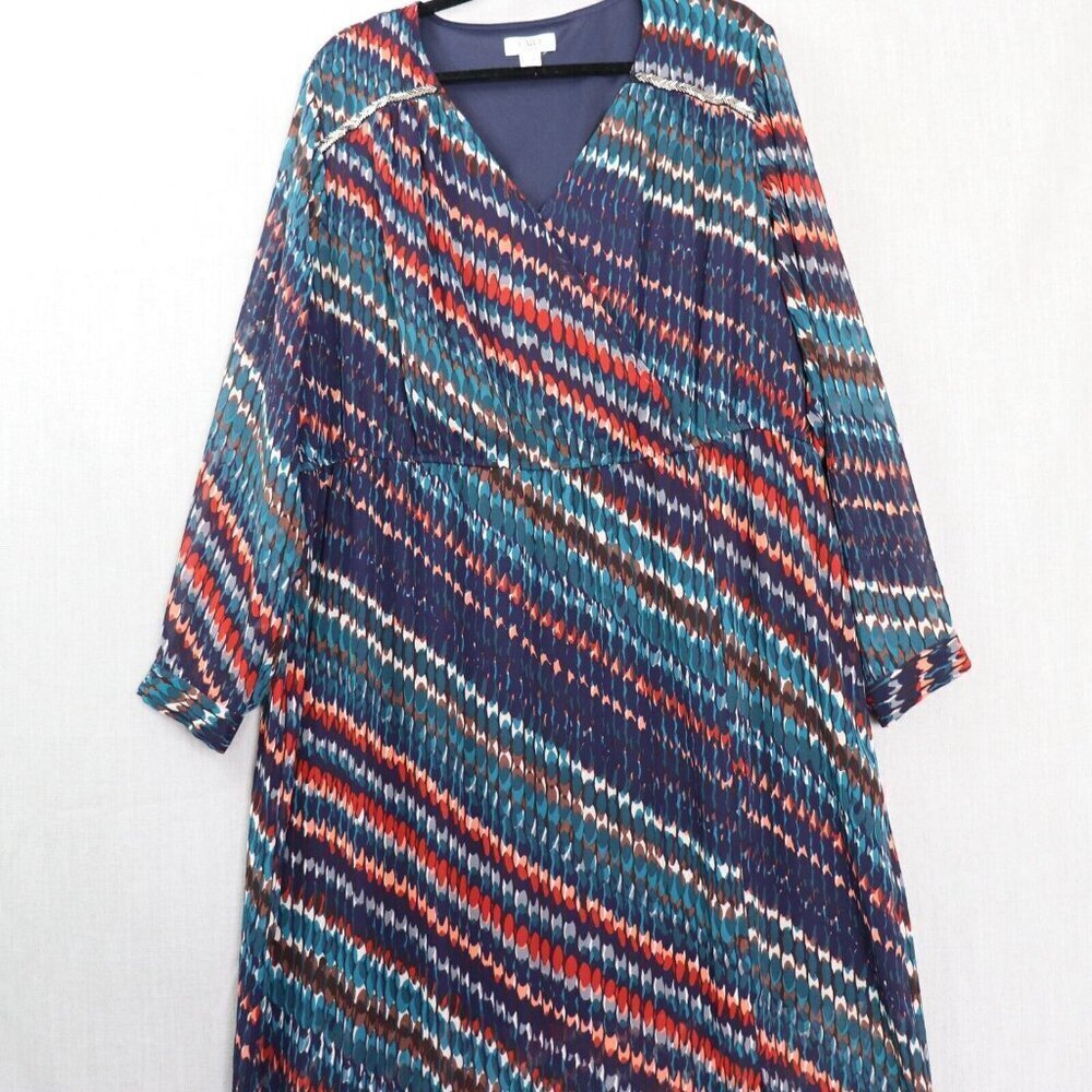 Cato Plus Size 22/24 Dress V-Neck Multicolor Formal Maxi Chevron Bead Detail - Picture 4 of 16